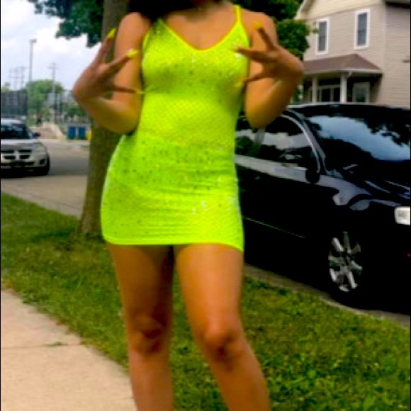 Neon Green Diamond Studded Dress - Picture 1 of 1